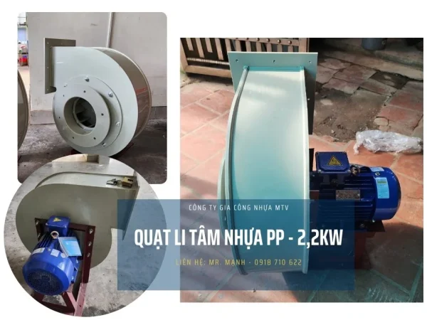 Quạt li tâm nhựa PP 2.2kW sử dụng trong xử lý khí thải axit